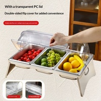 Plateau de présentation de buffet en acier inoxydable double couche, isotherme pour la conservation de la fraîcheur des plats cuisinés, des aliments braisés et de la poudre de glace