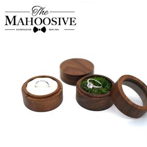 Wooden <b>Ring</b> <b>Box</b> Round Black Walnut Wood Jewelry <b>Box</b> Engagement Wedding <b>Ring</b> Storage With Moss Lining Gift <b>Box</b> - Product Image 4