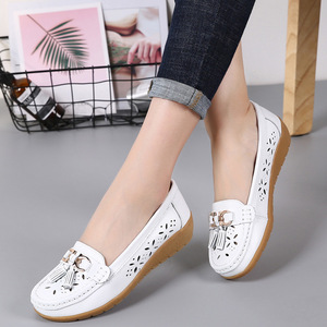 Hot-Selling Plus Size Women's Spring Genuine Leather Hollow Shoes Lazy Women's <b>Clogs</b> Rubber Sole Mom Shoes - Product Image 1