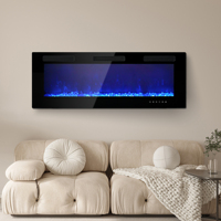 Cheminée électrique de 50 pouces à encastrer avec éclairage LED, insert mural, flamme décorative réglable, minuterie, chauffage d'appoint