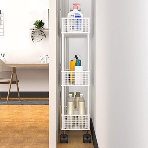 Ultra-thin and narrow storage cabinet behind <b>the</b> door, bathroom <b>gap</b> cabinet, floor-standing storage rack with wheels - Product Image 3