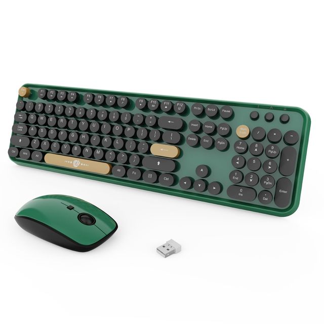 OEM ODM Wireless Keyboard and Mouse Combo Full Size 104 Keys 24 GHz Retro Round Keycap Design USB Receiver Plug and Play for Win