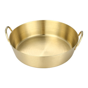 Korean Style 304 Stainless Steel Double Handle Snack Plate Gold Commercial <b>Sauce</b> Condiment Pickle Cold Dish Plate - Product Image 1