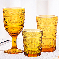 Samyo Custom Geëmbosseerd Kerstrendier Vintage Geel Gekleurd Drinkglas voor Thuis en Restaurant