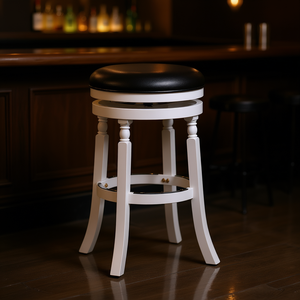 Tabouret de bar de 30 pouces avec finition blanche, siège en cuir noir, quatre pieds, structure en bois, design contemporain, mobilier de bar moderne pour la maison - Product Image 2