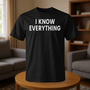 T-shirt classique à manches courtes et col rond pour femme, coupe régulière, en mélange coton et polyester, taille S, « I Know Everything » - Product Image 3