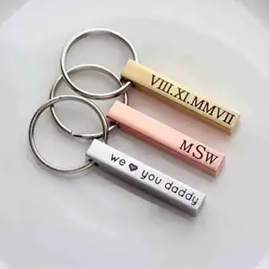 Manufacturing Custom Metal Key Chains Personalized 4 Sided Key Chain Stainless Steel Vertical Bar Key Ring Gift For Family
