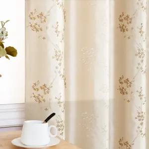 リビングルーム用ヨーロッパファンシーデザイン花刺繍春カーテンフェイクシルク刺繍カーテン