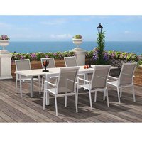 Ensemble de table et de chaises de jardin extensible moderne pour 12 personnes, en métal blanc, avec parasol