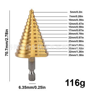 Mr <b>Drill</b> Metric <b>Step</b> <b>Drill</b> Bit 5-35mm Hex Shank TiCN Coated For Nonferrous Metals - Product Image 1
