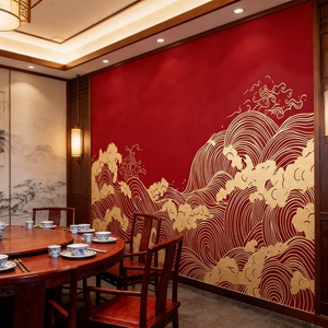 Waterproof Wave Wall <strong>Paper</strong> Restaurant Wall Decoration Wall Covering Red <strong>Textured</strong> Wave Mural Wallpaper - Product Image 4