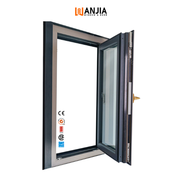 WANJIA Energy Star Certification Aluminum Black Aluminium windows Narrow Frame Double Glazed Windproof Casement windows