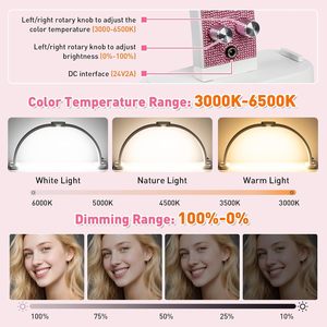 Lampe de bureau LED à intensité variable 30W avec motif personnalisé en strass, installation facile, support de téléphone, lampe à ongles, lampe demi-lune pour manucure - Product Image 2