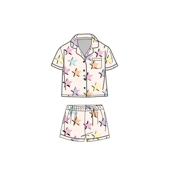 Qingli Oem Hot Sale Baby Star Milk Silk Printed Pjs Short Sleeve Baby Girls Summer Outfits