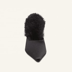 Sandales pour femmes, grandes tailles 45, styles personnalisés, à talons aiguilles fins et hauts, pour soirée, coupe large, mules à fourrure moelleuse - Product Image 4