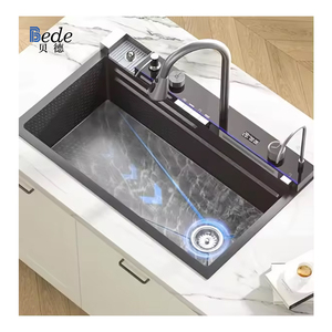 <span class=keywords><strong>Éclairage</strong></span> DEL à cascade pour <span class=keywords><strong>évier</strong></span> de <span class=keywords><strong>cuisine</strong></span> Smart 304 en acier inoxydable avec robinet et lave-gobelet noir - Product Image 4