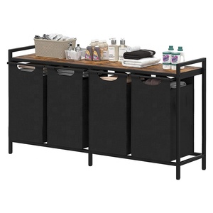 Nouveau <span class=keywords><strong>panier</strong></span> à <span class=keywords><strong>linge</strong></span> en bois et acier à <span class=keywords><strong>4</strong></span> <span class=keywords><strong>compartiments</strong></span> pour le rangement des vêtements sales - Product Image 2