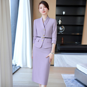 Women's Suit Set Midi Skirt Three Quarter Sleeve Polyester Anti-Wrinkle Office Lady Professional Attire - Product Image 2