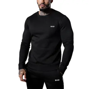 OEM के थोक कस्टम लोगो streetwear फ्रेंच टेरी 80 कपास 20 पॉलिएस्टर crewneck sweatshirts काले hoodies पुरुषों