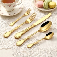 Ensemble de couverts de luxe en acier inoxydable 18/10 de haute qualité, manche sculpté rétro européen, couteau à steak, fourchette, cuillère à dessert, cuillère à café