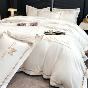 Ensemble de literie quatre pièces en <span class=keywords><strong>coton</strong></span> 100% de haute qualité. Le <span class=keywords><strong>tissu</strong></span> est doux et confortable, avec de détails de broderie exquis. - Product Image 6