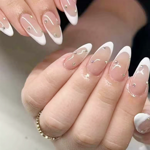 24 <span class=keywords><strong>Uñas</strong></span> Postizas de Precio de Fábrica, Punta Francesa, Degradado, Manicura, Longitud Media, Removibles, Hechas a Mano - Product Image 1