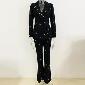 Costumes en <span class=keywords><strong>pantalon</strong></span> pour femmes, élégants, 2 pièces, blazer à double boutonnage et <span class=keywords><strong>pantalon</strong></span> large, tenues de travail de bureau - Product Image 3