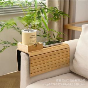 Plateau d'accoudoir de canapé en bambou avec porte-gobelet, table d'appoint pliable avec rangement pour salon et usage domestique - Product Image 3