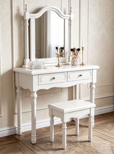 Classic Solid Wood Vanity Table Set with Adjustable <b>Mirror</b> & Stool, 2 Storage Drawers Makeup Desk for Bedroom Dressing Table - Product Image 6