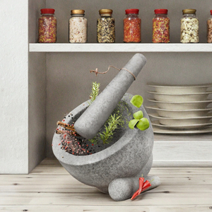 Mortier et pilon en pierre naturelle pour broyer les herbes, le café, le poivre – Ustensile de cuisine manuel pour restaurant, export en gros usine - Product Image 2