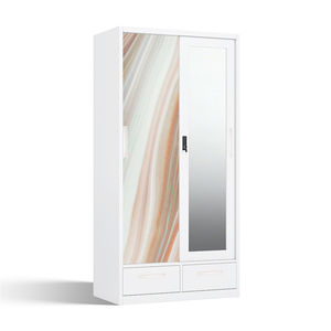 Armoire en acier imprimé avec portes coulissantes miroir, 2 tiroirs et structure démontable 900 mm - Product Image 2