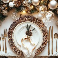 Assiettes de présentation en or antique, chargeurs d'assiettes à dîner de 13 pouces, chargeur rond en plastique gaufré pour la décoration de dîner et de mariage