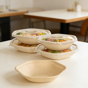 Bol hexagonal jetable en bagasse de canne à sucre biodégradable de 24 oz et 34 oz pour salades à emporter - Product Image 1