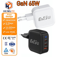 Chargeur mural multi-ports USB-C 65W QC3.0 PD3.0 pour smartphone, ordinateur portable, chargeur USB rapide universel
