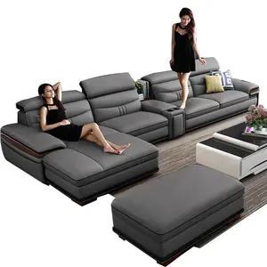 Wholesale 1 pc long sofa couch-Modern Customizable corner combination customized Genuine leather sectional sofa L Shaped Living Room Set 7 Seater Couch