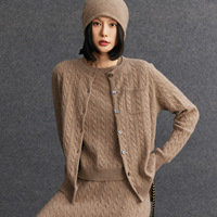 Cardigan en cachemire et laine personnalisé avec logo, tricot anti-plis décontracté pour l'hiver, pull européen uni pour femme