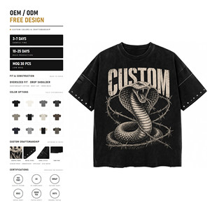 Camiseta Oversize con Logo Personalizado, Negra Lavada, Estampado Gráfico, Hombros Caídos, Corte Holgado, Estilo Urbano para Hombre, OEM - Product Image 1