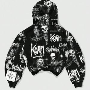 Vente Flash : Sweat à Capuche Oversize de Designer 450 g/m² avec Impression Numérique Totale Crâne, Coupe Courte pour Homme - Product Image 2