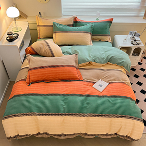 Premium Cotton Brushed Four Piece Bedding Set Stripe <b>Pattern</b> Heat Retention <b>Fitted</b> <b>Sheet</b> Duvet Cover Pillowcases - Product Image 5