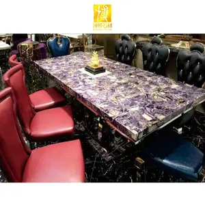 Vente en gros de pierres précieuses pour hôtel Décoration murale intérieure Comptoir de restaurant personnalisé Table à manger en agate violette