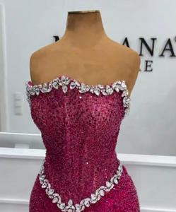 精致晚礼服无肩带水晶舞会礼服亮片珠饰公主无袖定制前庭 - Product Image 1