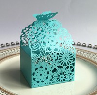 Boîte à bonbons papillon ajourée pour mariage, conteneur à sucre en forme de rose, boîte à chocolat découpée en papier nacré argenté brillant