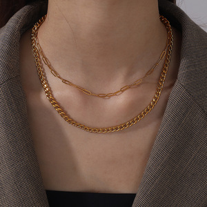 Snake Bone Embossed <b>Chain</b> Necklace 18K Gold Plated Stainless Steel Women's Fashion Jewelry - Product Image 4