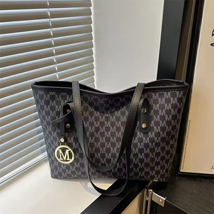 Luxury Women's PU Leather Tote Bag Designer Inspired Elegant Black Top-Handle <b>Purse</b> With Double Shoulder Strap Geometric Pattern - Product Image 6