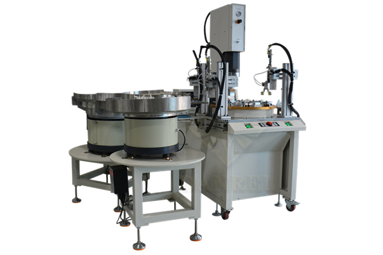 DANREL 15KHz 20KHz High Speed Fully Automatic Rotary Table Ultrasonic Plastic Welding Machine With Vibrator Bowl Feeding and Robotic Arm