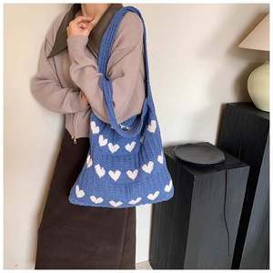 Bolsos de Mano de Fábrica I-0667, Bolso de Hombro de Punto Sólido Personalizado, Bolso de Mano Tejido a Crochet, Cierre Abierto, Poliéster - Product Image 3