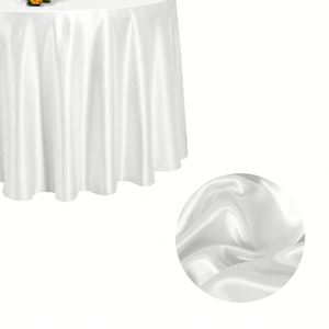 Mantel Redondo de Satén de 120 cm, Mantel Redondo de Lujo Plateado y Blanco, Sin Arrugas, para Banquetes y Bodas - Product Image 5