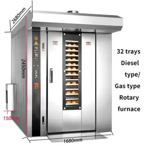 Horno de aire caliente automático, máquina de pan de repostería, Mesina, pollo, 12 / 32 / 64 bandejas, horno de gas diésel giratorio para repostería