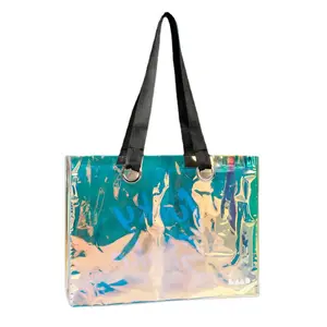 Bolso de playa holográfico con logotipo personalizado para novia, regalos de boda, bolso de mano de PVC con láser, bolsos transparentes para mujer de lujo
