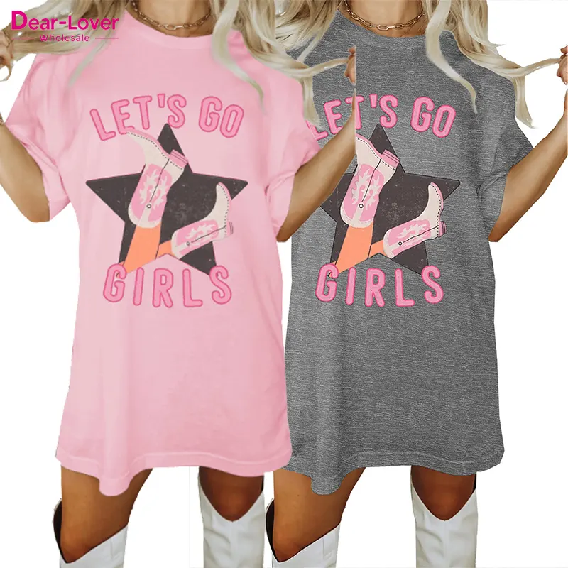 Dear-Lover Summer Tops Tee Women Lets Go Girls Western Graphic Oversized Short Sleeve Vintage T Shirt